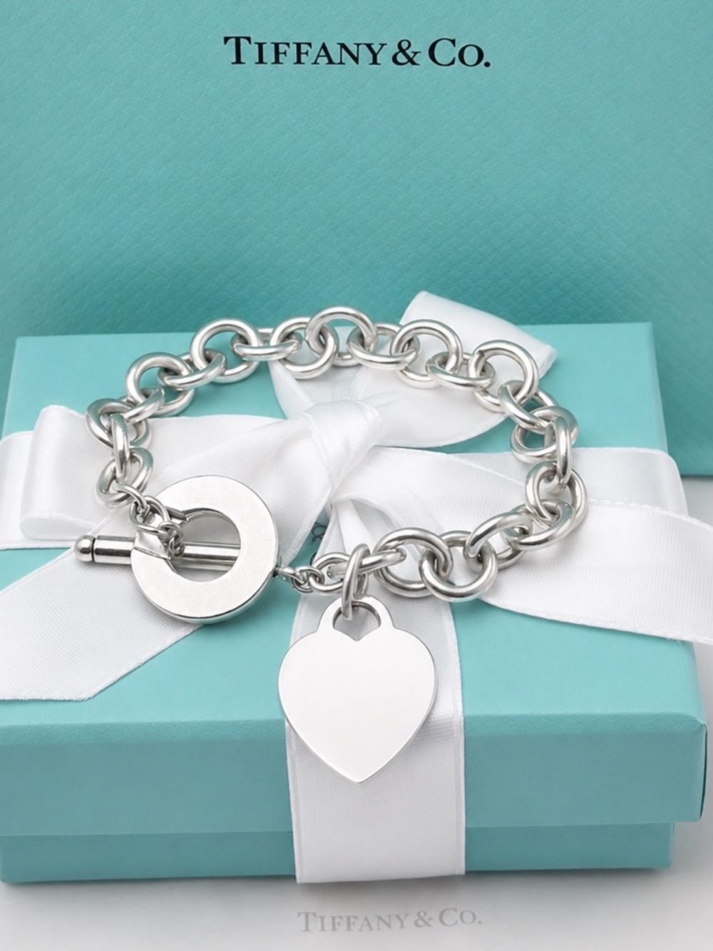 Tiffany & Co. 8" Heart Tag Charm Toggle Bracelet Sterling Silver 925 Gift Box - Picture 6 of 11